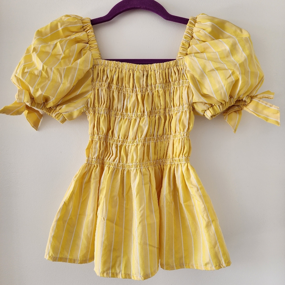 HABITUAL GIRL YELLOW STRIPED SMOCKED DRESS SHIRT Size 14